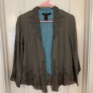 Green Flutter Sleeve Embellished Top